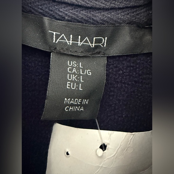 Tahari Navy Belted Shawl Collar Cardigan Coatigan L Cozy Minimalist NWT - Picture 3 of 4
